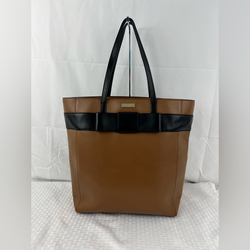 4003: Kate Spade New York Leather Tote Brown Black Work Shoulder Bag